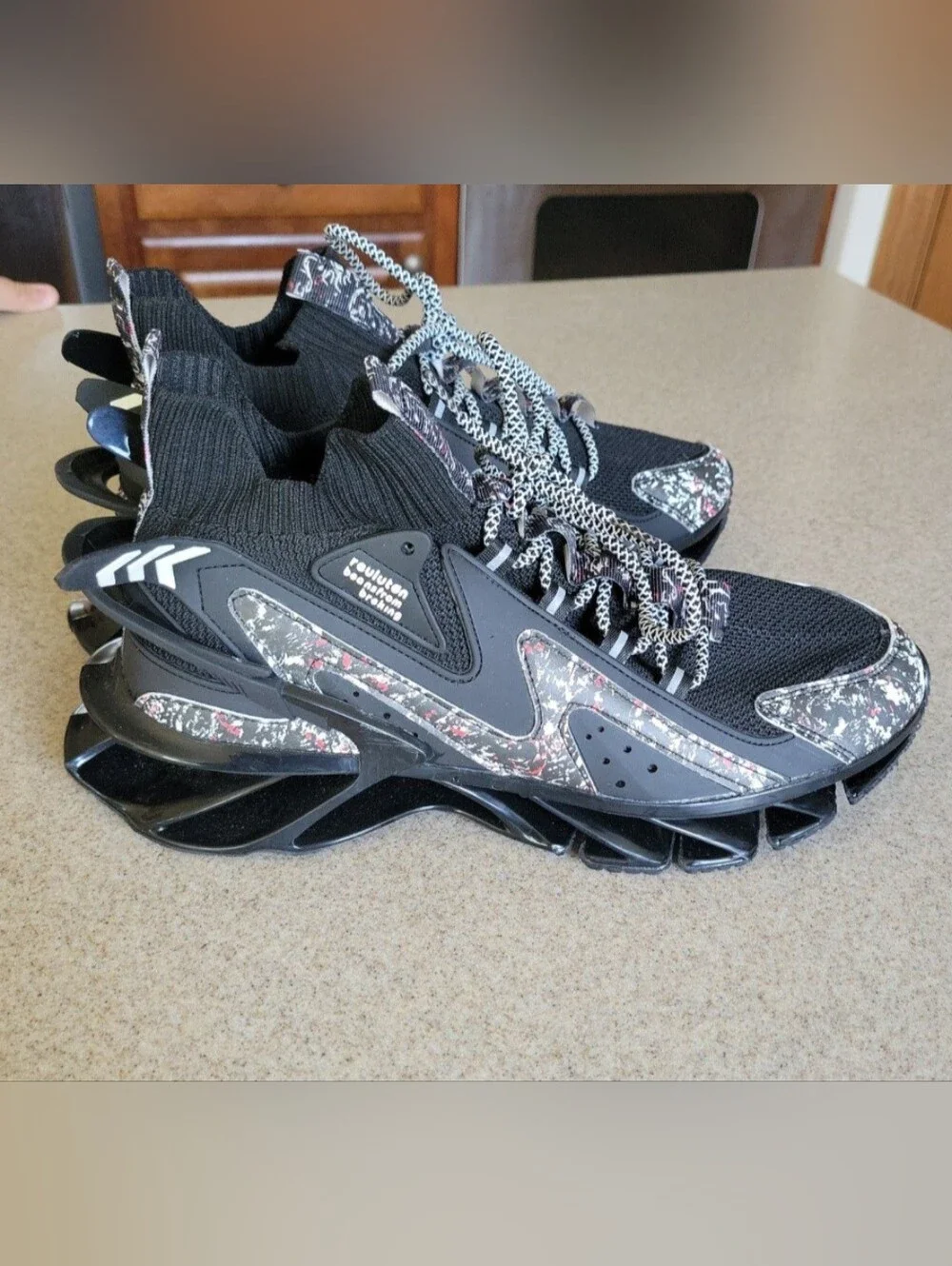 Reuluton Beansfrom Breking Blades Futuristic Looking Sneakers Black Grafiti